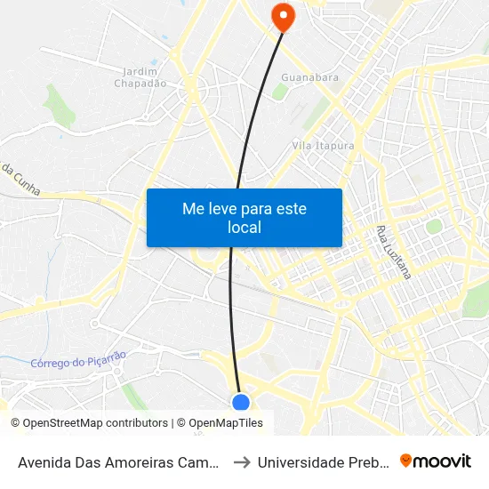 Avenida Das Amoreiras Campinas - São Paulo 13031 Brasil to Universidade Prebisteriana Mackenzie map