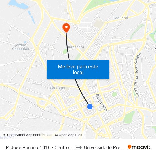 R. José Paulino 1010 - Centro Campinas - SP 13013-001 Brasil to Universidade Prebisteriana Mackenzie map