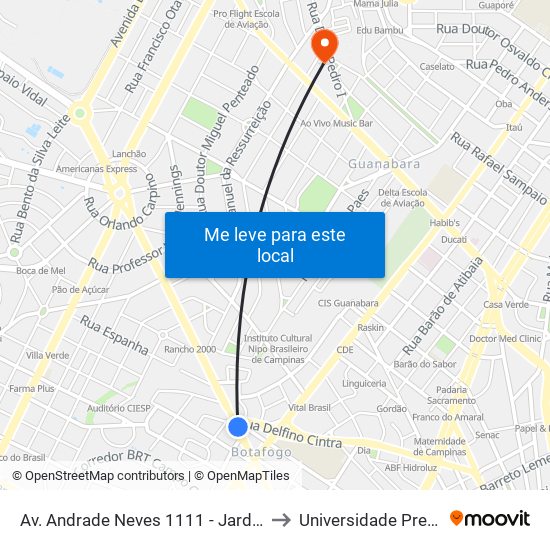 Av. Andrade Neves 1111 - Jardim Chapadão Campinas - SP Brasil to Universidade Prebisteriana Mackenzie map