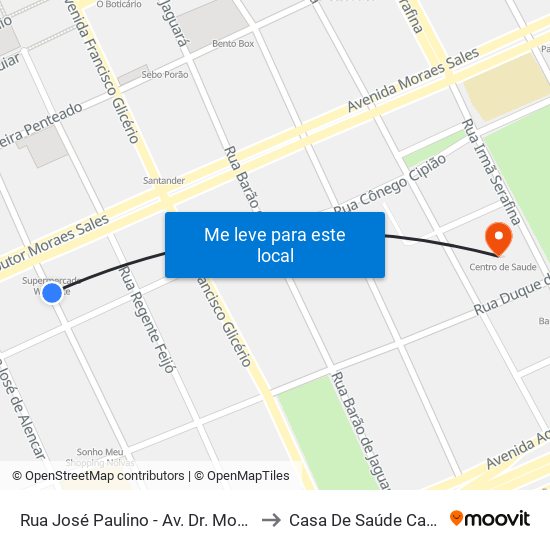 Rua José Paulino - Av. Dr. Moraes Sales to Casa De Saúde Campinas map