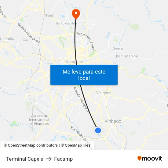 Terminal Capela to Facamp map