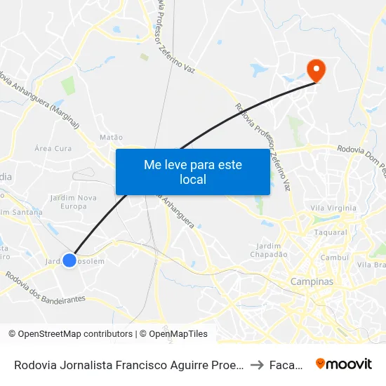Rodovia Jornalista Francisco Aguirre Proença to Facamp map