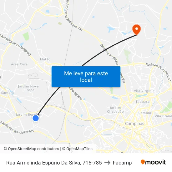 Rua Armelinda Espúrio Da Silva, 715-785 to Facamp map