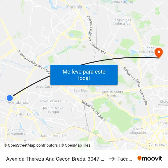 Avenida Thereza Ana Cecon Breda, 3047-3359 to Facamp map