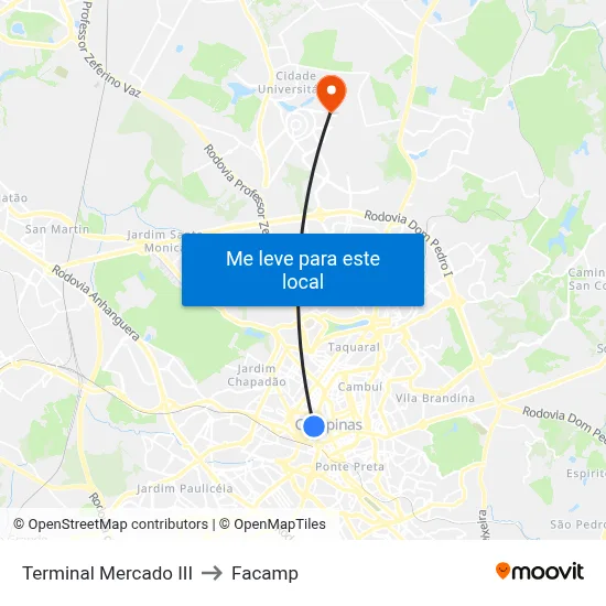 Terminal Mercado III to Facamp map