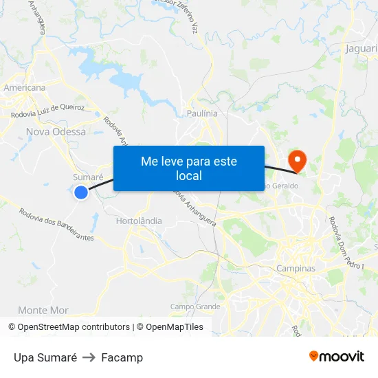 Upa Sumaré to Facamp map