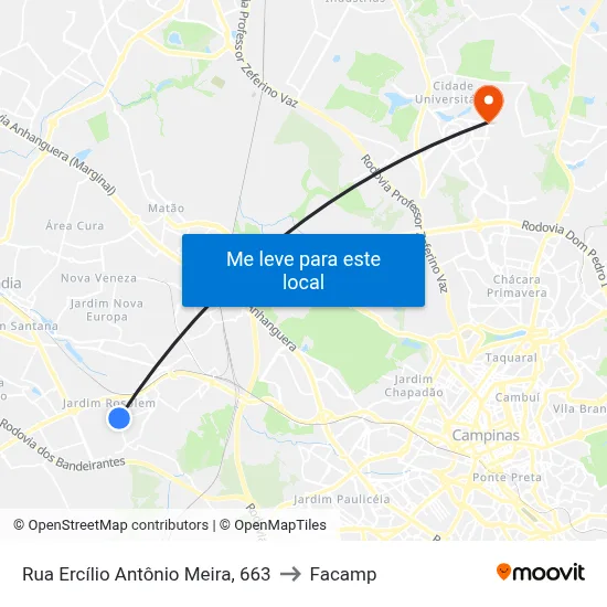 Rua Ercílio Antônio Meira, 663 to Facamp map