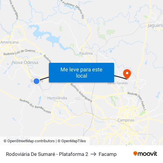 Rodoviária De Sumaré - Plataforma 2 to Facamp map