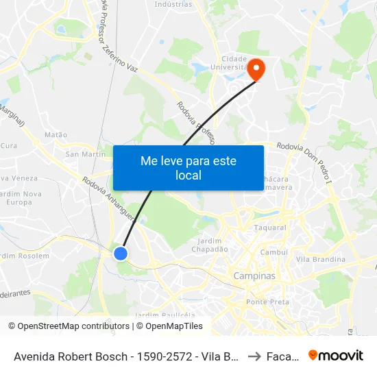 Avenida Robert Bosch -  1590-2572 - Vila Bela Vista to Facamp map