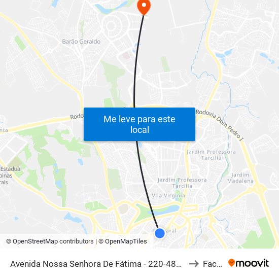 Avenida Nossa Senhora De Fátima -  220-486 - Jardim Dom Bosco to Facamp map