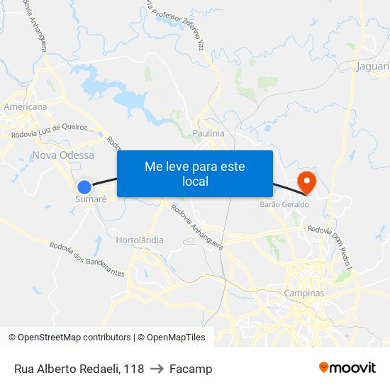 Rua Alberto Redaeli, 118 to Facamp map