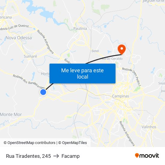Rua Tiradentes, 245 to Facamp map