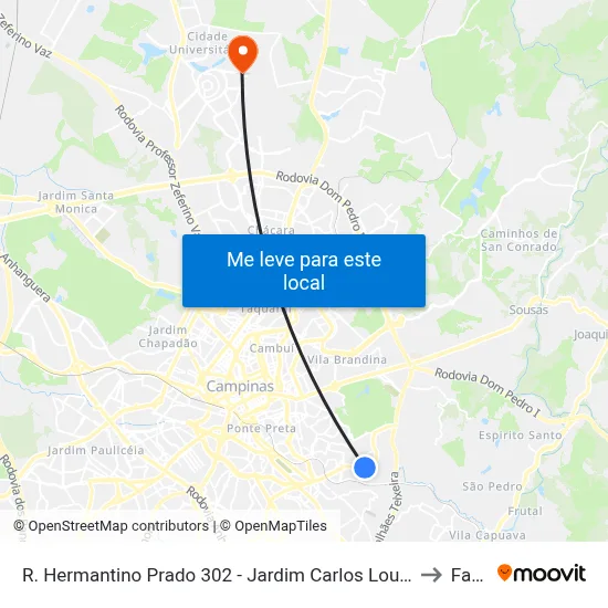 R. Hermantino Prado 302 - Jardim Carlos Lourenço Campinas - SP 13101-107 Brasil to Facamp map