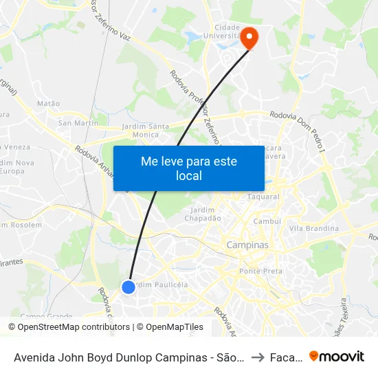 Avenida John Boyd Dunlop Campinas - São Paulo Brasil to Facamp map