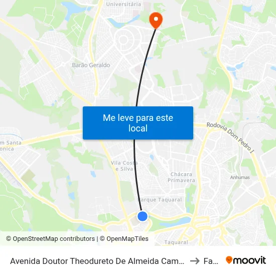Avenida Doutor Theodureto De Almeida Camargo Campinas - São Paulo Brasil to Facamp map