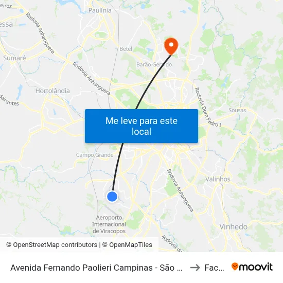 Avenida Fernando Paolieri Campinas - São Paulo 13056 Brasil to Facamp map