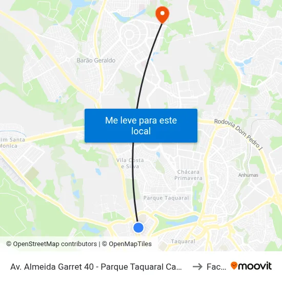 Av. Almeida Garret 40 - Parque Taquaral Campinas - SP 13087-291 Brasil to Facamp map