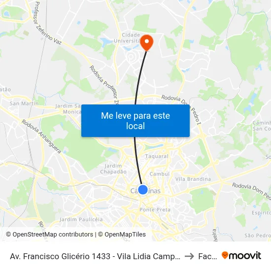 Av. Francisco Glicério 1433 - Vila Lidia Campinas - SP 13012-100 Brasil to Facamp map