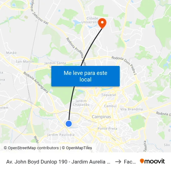 Av. John Boyd Dunlop 190 - Jardim Aurelia Campinas - SP Brasil to Facamp map