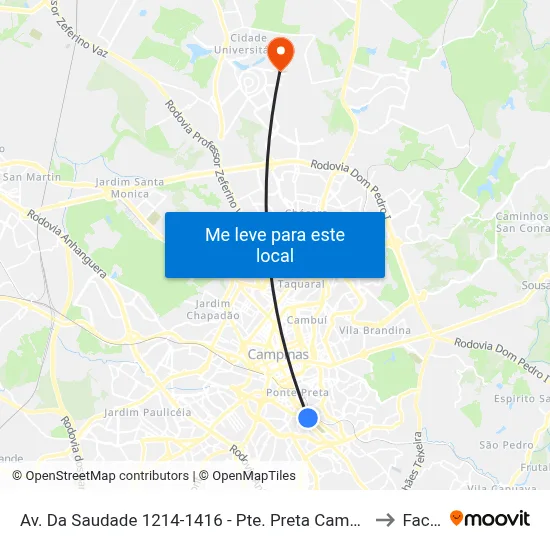 Av. Da Saudade 1214-1416 - Pte. Preta Campinas - SP 13041-670 Brasil to Facamp map