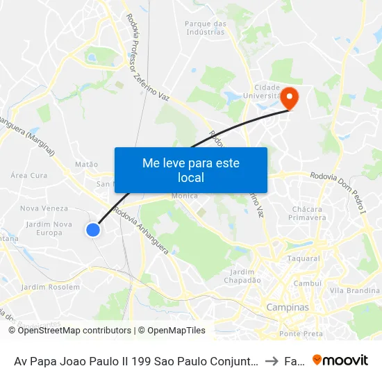 Av Papa Joao Paulo II 199 Sao Paulo Conjunto Habitacional Padre Anchieta (Campinas) to Facamp map