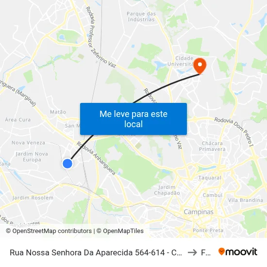 Rua Nossa Senhora Da Aparecida 564-614 - Conjunto Habitacional Padre Anchieta Campinas - SP Brasil to Facamp map