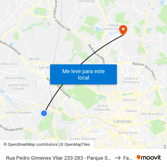 Rua Pedro Gimenes Vilar 233-283 - Parque Santa Barbara Campinas - SP Brasil to Facamp map