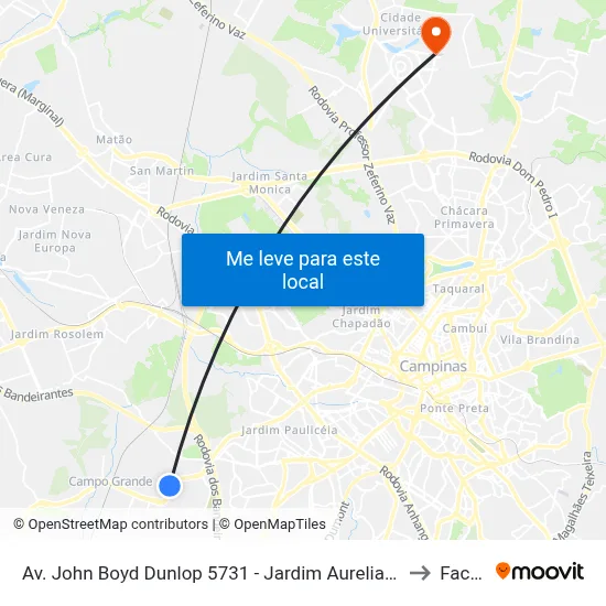 Av. John Boyd Dunlop 5731 - Jardim Aurelia Campinas - SP Brasil to Facamp map