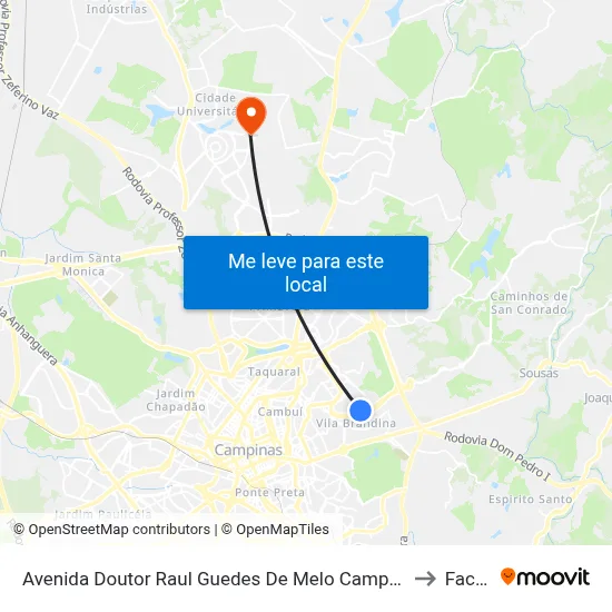 Avenida Doutor Raul Guedes De Melo Campinas - São Paulo Brasil to Facamp map