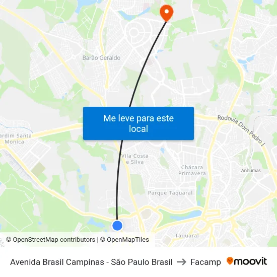 Avenida Brasil Campinas - São Paulo Brasil to Facamp map
