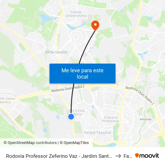 Rodovia Professor Zeferino Vaz - Jardim Santa Genebra II (Barao Geraldo) Campinas - SP Brasil to Facamp map
