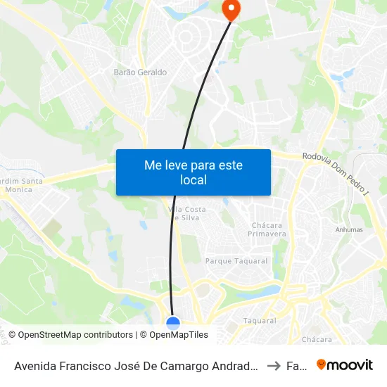 Avenida Francisco José De Camargo Andrade Campinas - São Paulo 13070 Brasil to Facamp map