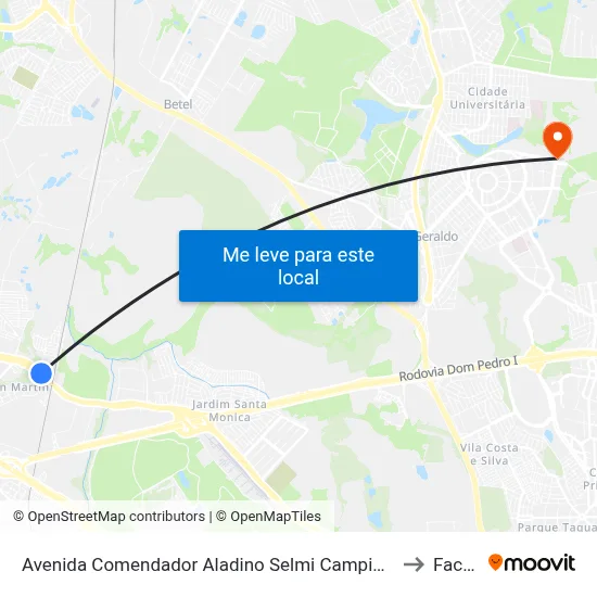 Avenida Comendador Aladino Selmi Campinas - São Paulo Brasil to Facamp map