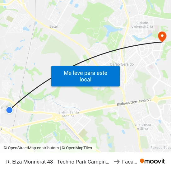 R. Elza Monnerat 48 - Techno Park Campinas - SP Brasil to Facamp map