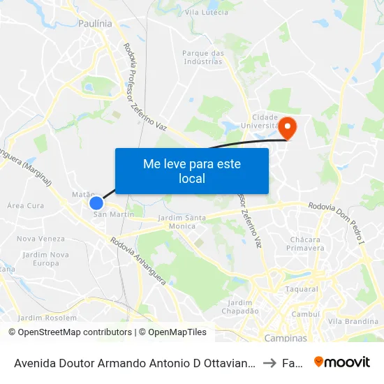 Avenida Doutor Armando Antonio D Ottaviano Campinas - São Paulo Brasil to Facamp map