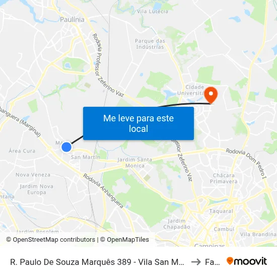R. Paulo De Souza Marquês 389 - Vila San Martin Campinas - SP 13069-099 Brasil to Facamp map