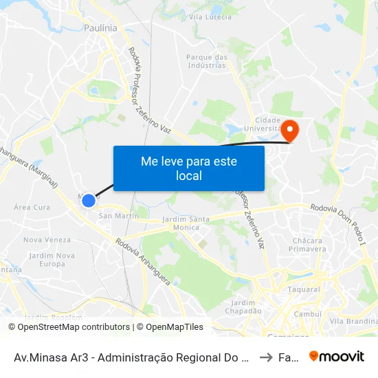 Av.Minasa Ar3 - Administração Regional Do Matão Sumaré - São Paulo Brasil to Facamp map