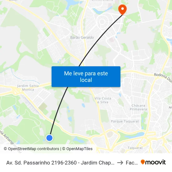 Av. Sd. Passarinho 2196-2360 - Jardim Chapadao Campinas - SP Brasil to Facamp map