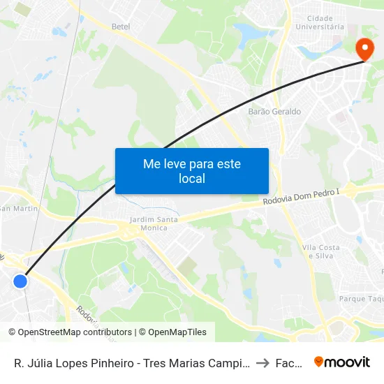 R. Júlia Lopes Pinheiro - Tres Marias Campinas - SP Brasil to Facamp map