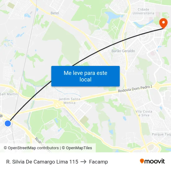R. Silvia De Camargo Lima 115 to Facamp map