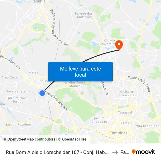 Rua Dom Aloisio Lorscheider 167 - Conj. Hab. Padre Anchieta Campinas - SP 13068-301 Brasil to Facamp map