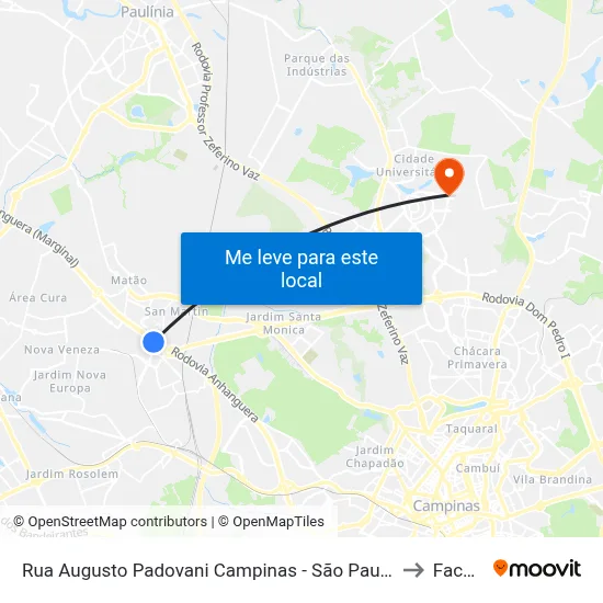 Rua Augusto Padovani Campinas - São Paulo 13068 Brasil to Facamp map