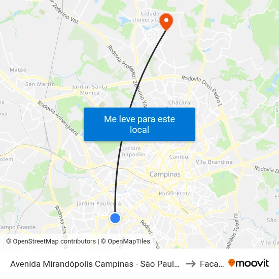 Avenida Mirandópolis Campinas - São Paulo 13050 Brasil to Facamp map