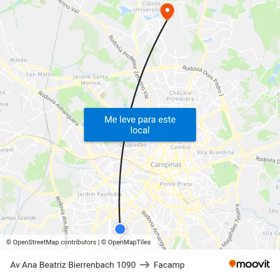 Av Ana Beatriz Bierrenbach 1090 to Facamp map