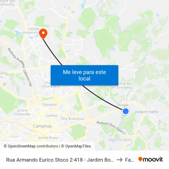 Rua Armando Euríco Stoco 2-418 - Jardim Botanico (Sousas) Campinas - SP Brasil to Facamp map