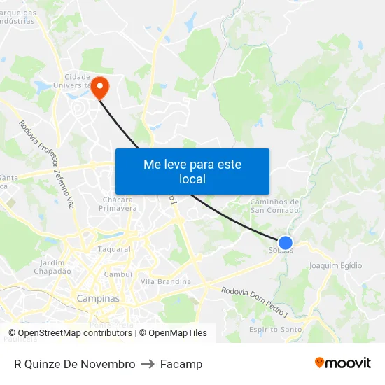 R Quinze De Novembro to Facamp map