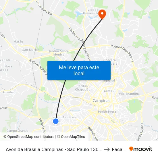 Avenida Brasília Campinas - São Paulo 13060 Brasil to Facamp map
