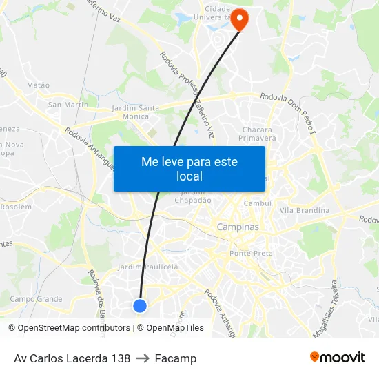 Av Carlos Lacerda 138 to Facamp map