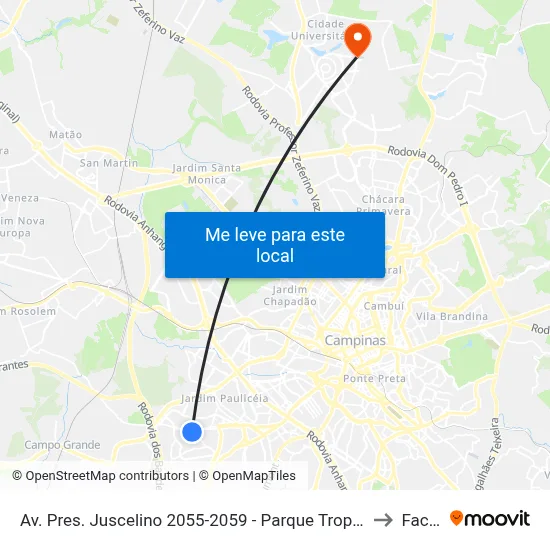 Av. Pres. Juscelino 2055-2059 - Parque Tropical Campinas - SP Brasil to Facamp map