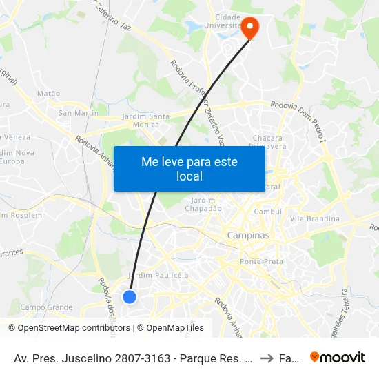 Av. Pres. Juscelino 2807-3163 - Parque Res. Vila União Campinas - SP Brasil to Facamp map